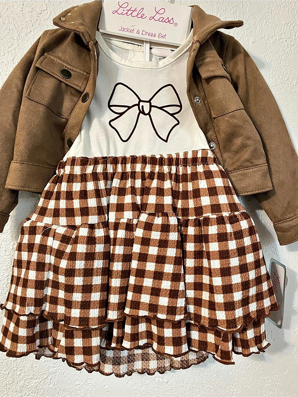 Little Lass 3 Piece Set Girls 18M Brown Checkered NWT